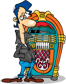 Royalty Free Clipart Image of a Man By a Jukebox