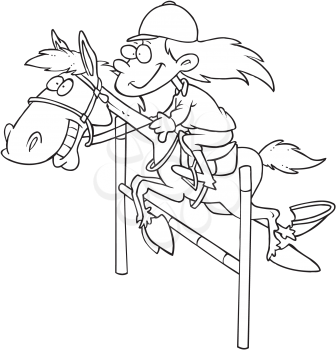 Royalty Free Clipart Image of a Girl Riding a Horse Over a Jump