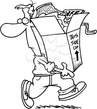 Royalty Free Clipart Image of a Man Carrying a Box of Items