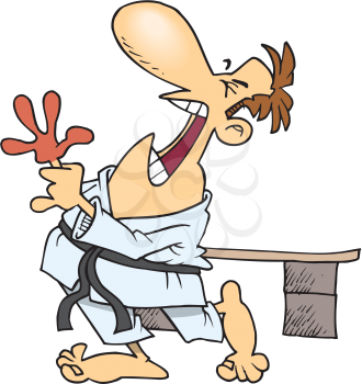 Royalty Free Clipart Image of a Man Hurting His Hand Doing Karate
