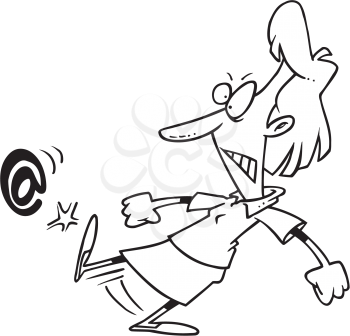 Royalty Free Clipart Image of a Woman Kicking an Email Symbol