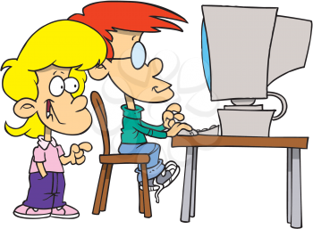 Royalty Free Clipart Image of Children at a Computer