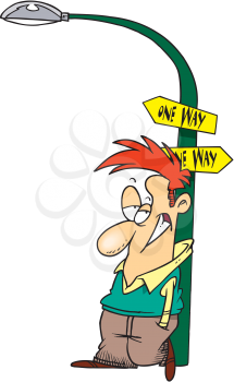 Royalty Free Clipart Image of a Man Leaning on a Lamppost