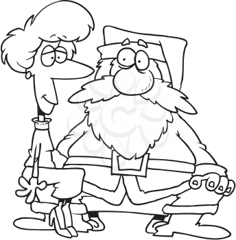Royalty Free Clipart Image of a Woman Sitting on Santa's Lap