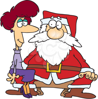 Royalty Free Clipart Image of a Woman on Santa's Lap