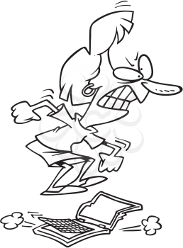 Royalty Free Clipart Image of a Woman Jumping on a Computer