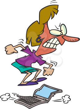 Royalty Free Clipart Image of a Woman Jumping on a Computer