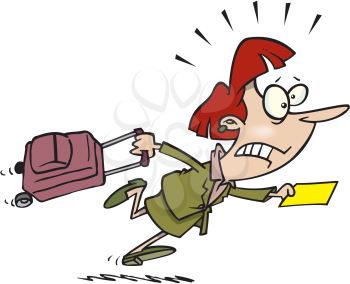 Royalty Free Clipart Image of a Woman Running With a Suitcase