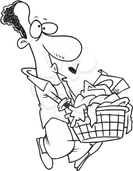 Royalty Free Clipart Image of a Man Carrying a Laundry Basket