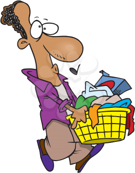 Royalty Free Clipart Image of a Black Man Carrying a Laundry Basket