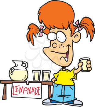 Royalty Free Clipart Image of a Child at a Lemonade Stand