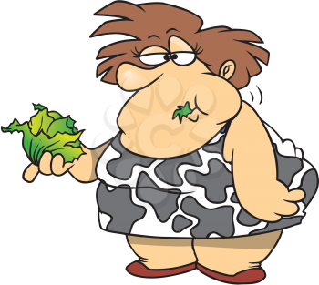 Royalty Free Clipart Image of a Large Woman Eating Lettuce