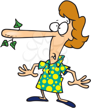 Royalty Free Clipart Image of a Woman Whose Nose is Growing