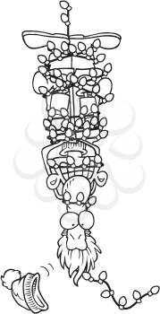 Royalty Free Clipart Image of a Man Tangled in Christmas Lights