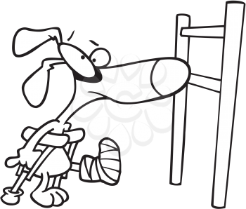Royalty Free Clipart Image of a Dog on Crutches