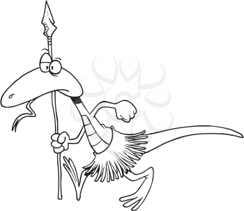 Royalty Free Clipart Image of a Lizard With a Spear