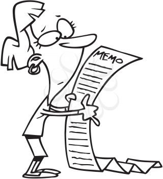 Royalty Free Clipart Image of a Woman Reading a Long Memo