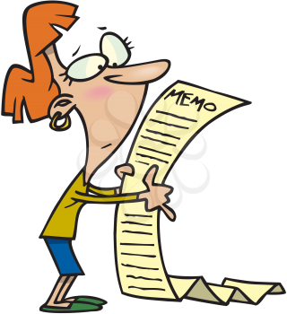Royalty Free Clipart Image of a Woman With a Long Memo