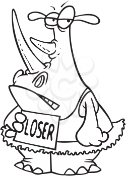 Royalty Free Clipart Image of a Rhino With a Loser Sign