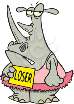 Royalty Free Clipart Image of a Rhino Holding a Loser Sign