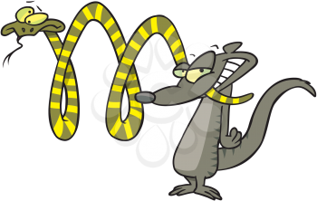 Royalty Free Clipart Image of a Mongoose With a Snake