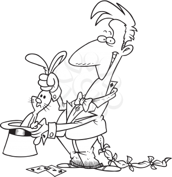 Royalty Free Clipart Image of a Man Pulling a Rabbit Out of a Hat