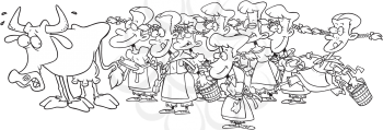 Royalty Free Clipart Image of 8 Maids Milking