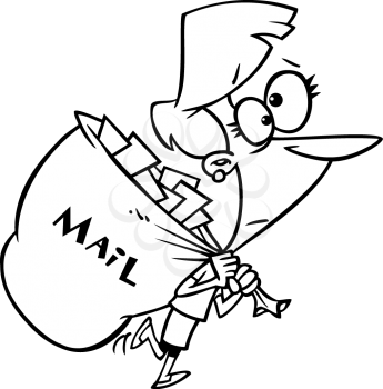Royalty Free Clipart Image of a
Woman Carrying a Large Mailbag