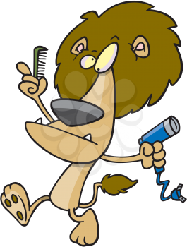 Royalty Free Clipart Image of a Lion Blow Drying His Mane