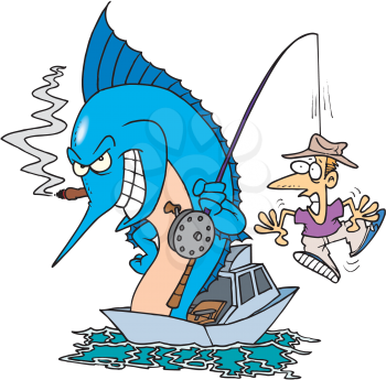 Royalty Free Clipart Image of a Marlin Catching a Man