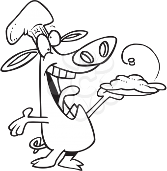 Royalty Free Clipart Image of a Pig Holding a Plate of Slop