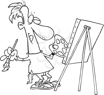 Royalty Free Clipart Image of an Artist at an Easel