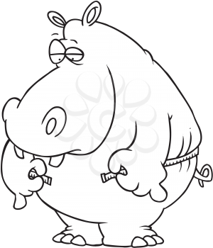 Royalty Free Clipart Image of a Hippo Measuring Its Waist