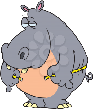 Royalty Free Clipart Image of a Hippo Measuring Its Waist