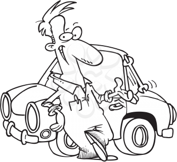 Royalty Free Clipart Image of a Mechanic Beside a Car