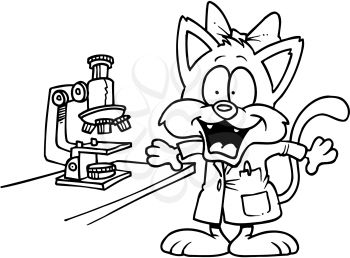 Royalty Free Clipart Image of a Cat With a Microscope