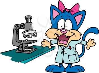 Royalty Free Clipart Image of a Cat With a Microscope
