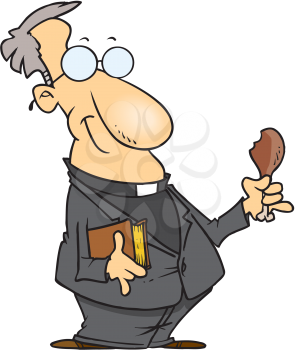 Royalty Free Clipart Image of a Minister Eating a Drumstick