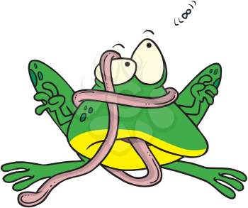 Royalty Free Clipart Image of a Frog With Its Tongue Wrapped Around It