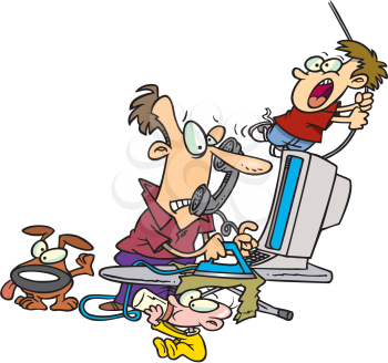 Royalty Free Clipart Image of a Father Looking After Children