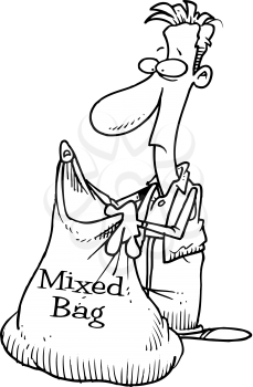 Royalty Free Clipart Image of a Man Looking in a Mixed Bag