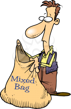 Royalty Free Clipart Image of a Man Looking in a Mixed Bag