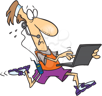Royalty Free Clipart Image of a Man Jogging With a Laptop