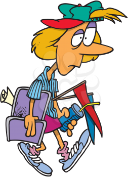 Royalty Free Clipart Image of a Tired Woman With Pennants