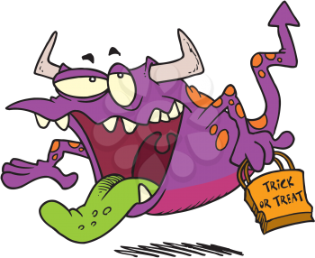 Royalty Free Clipart Image of a Monster Trick-or-Treating