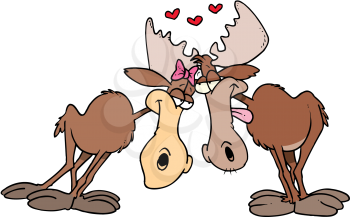 Royalty Free Clipart Image of Two Moose in Love
