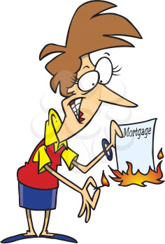 Royalty Free Clipart Image of a Woman Burning a Mortgage Paper