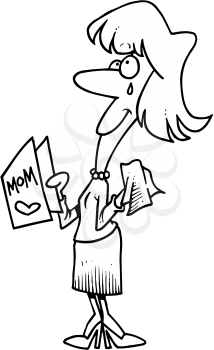 Royalty Free Clipart Image of a Woman Reading a Mother's Day Card