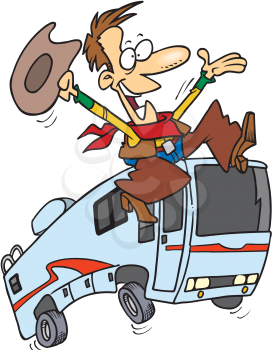 Royalty Free Clipart Image of a Happy Man With a Motorhome