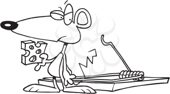 Royalty Free Clipart Image of a Mouse Beside a Trap